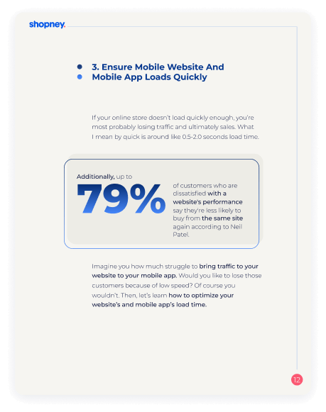 A page of Mobile World: How to Adapt ebook for Shopify merchants that includes an impressive data about customer retention