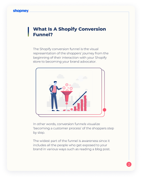 A page of Shopify Conversion Funnel Optimization ebook for Shopify merchants that includes an illustration on it