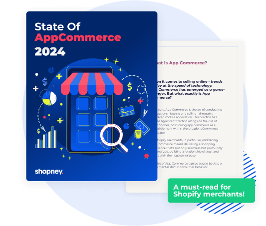 TThe cover of State of AppCommerce 2024 ebook by Shopney for Shopify merchants