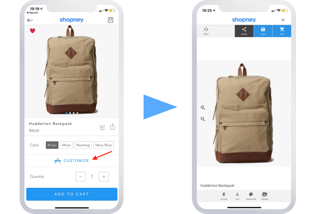 product customization in native iOS and Android apps