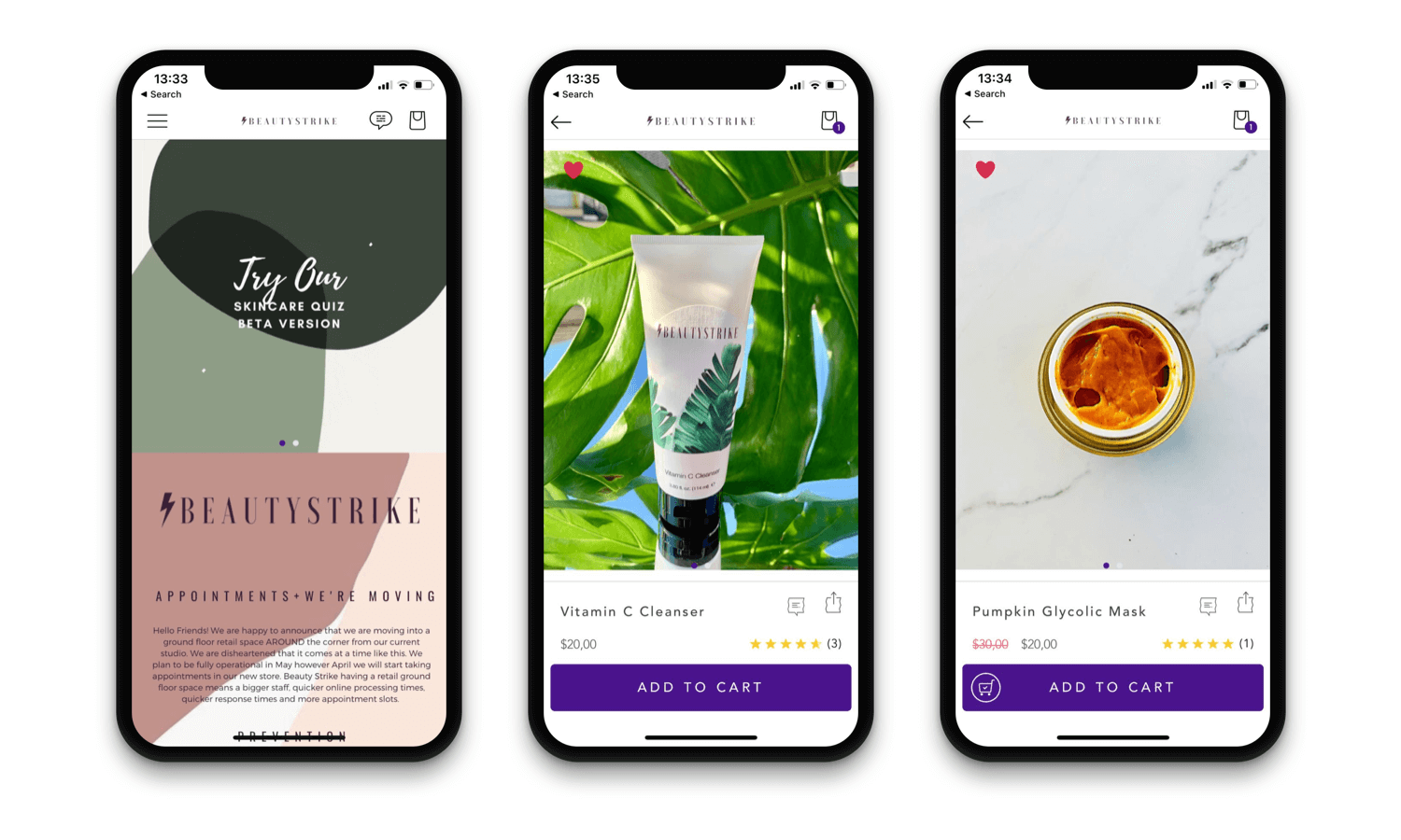 Beauty Strike Mobile App Design - Shopify mobile app