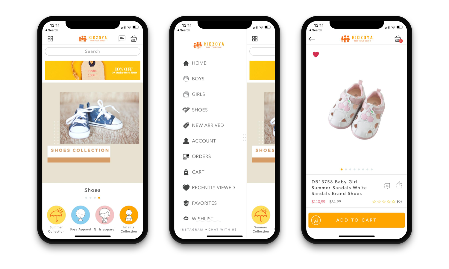 Kidzoya mobile app design for Shopify store