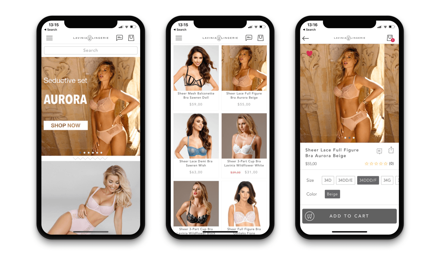 Lavinia Lingerie Mobile App Design