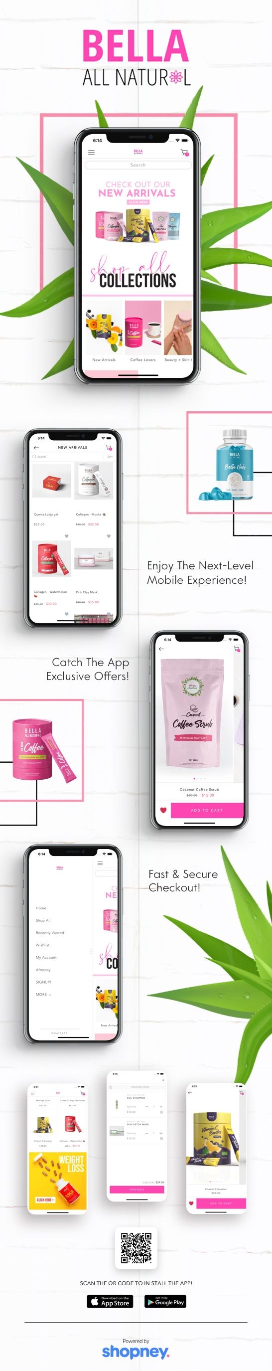 Bella All Natural mobile app design