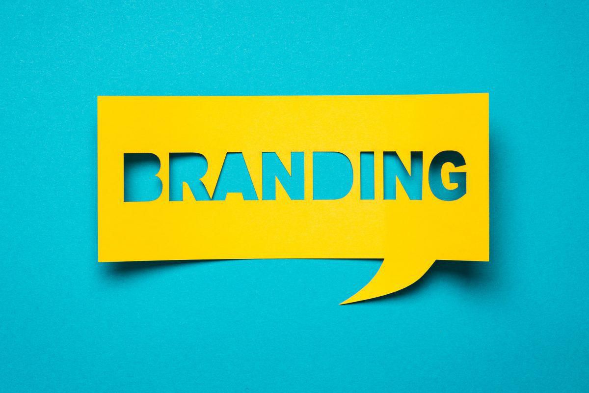 yellow branding banner on blue background