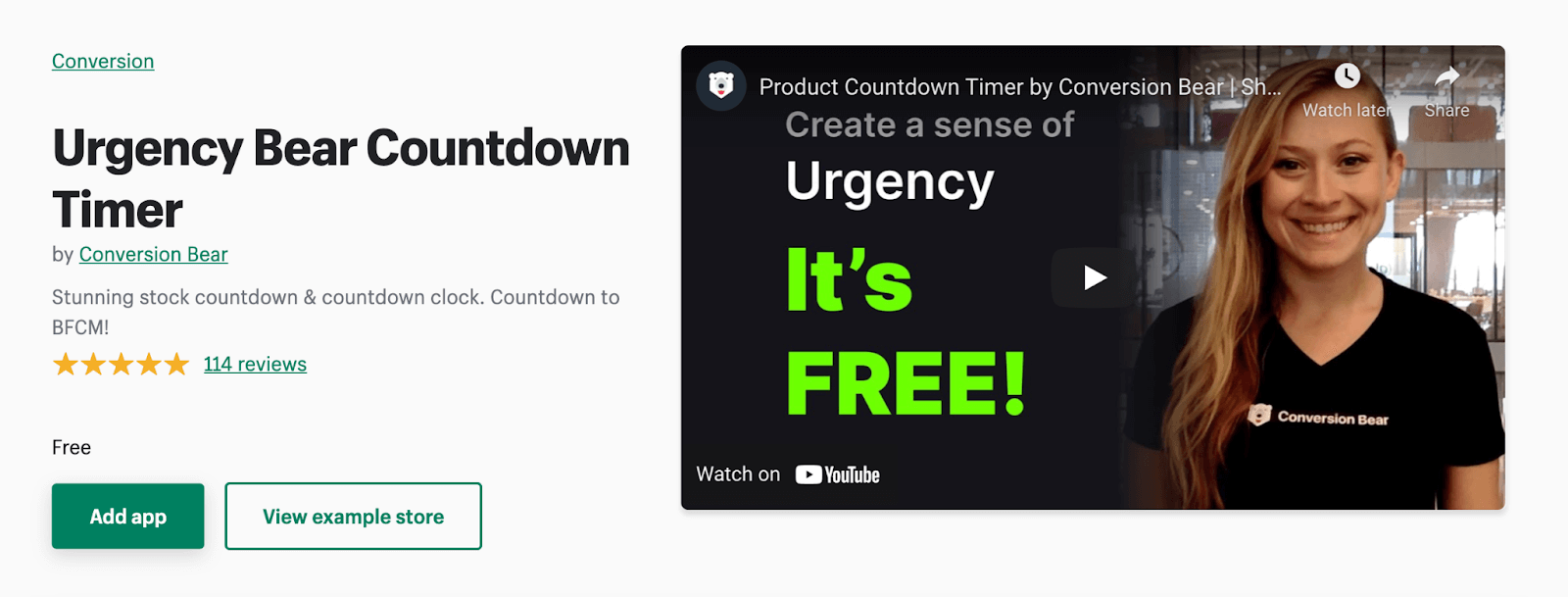 Shopify App Store- Urgency Bear Countdown Timer- Conversion Rate