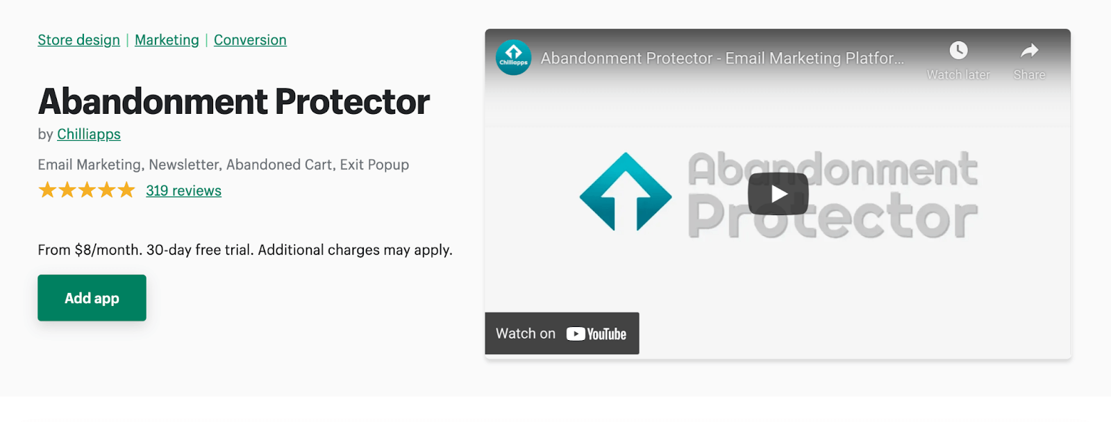 Shopify App Store- Abandonment Protector- Conversion Rate
