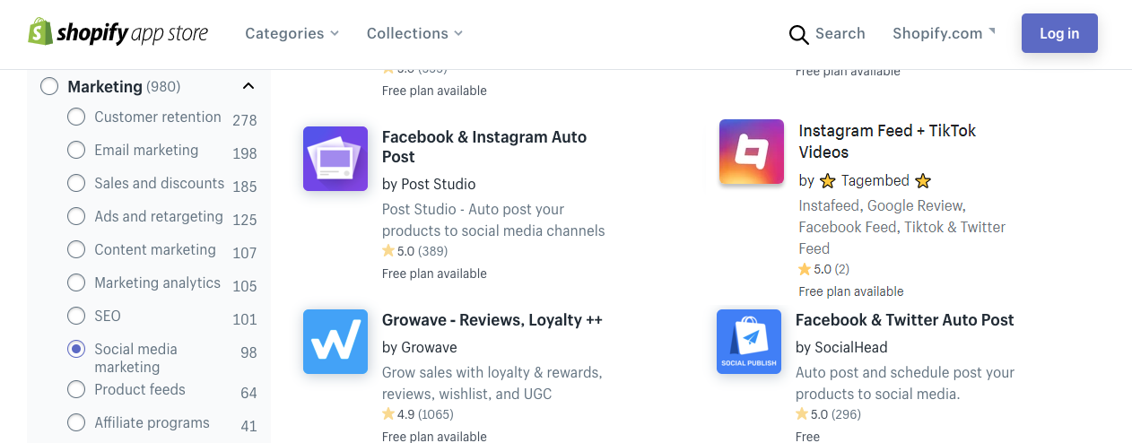 social media marketing apps in Shopify App Store