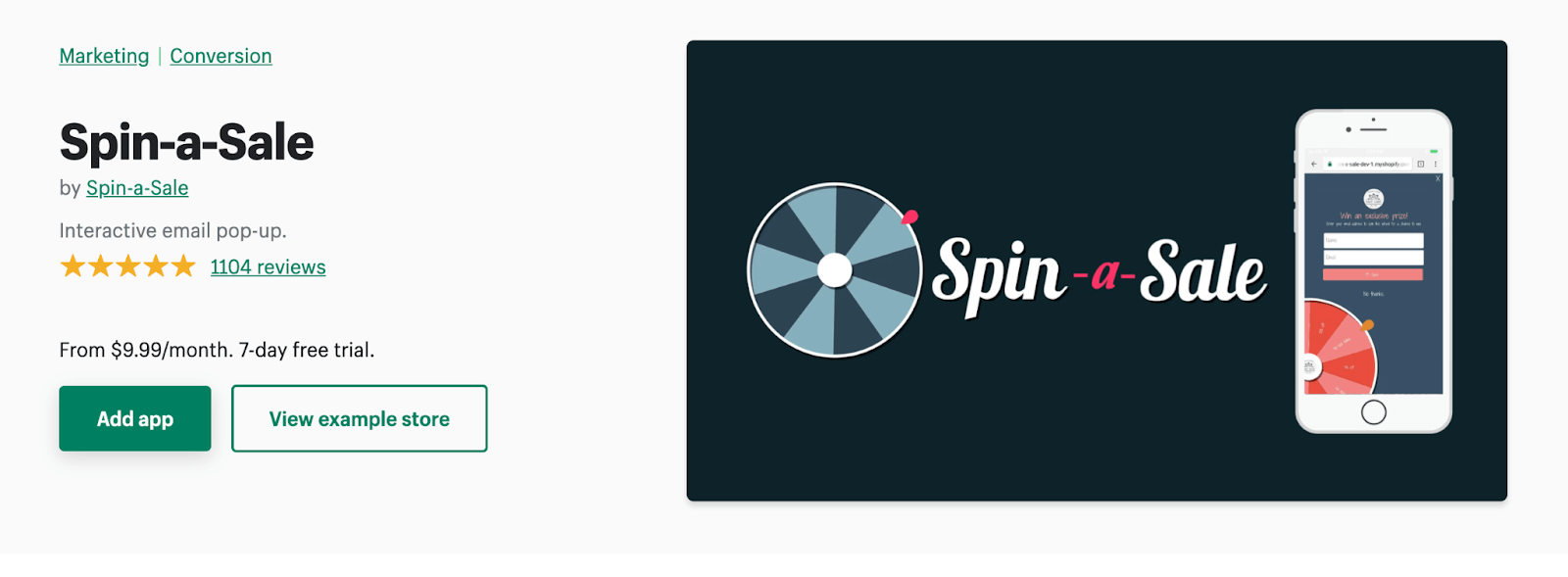 Shopify App Store- Spin-a-Sale- Conversion Rate