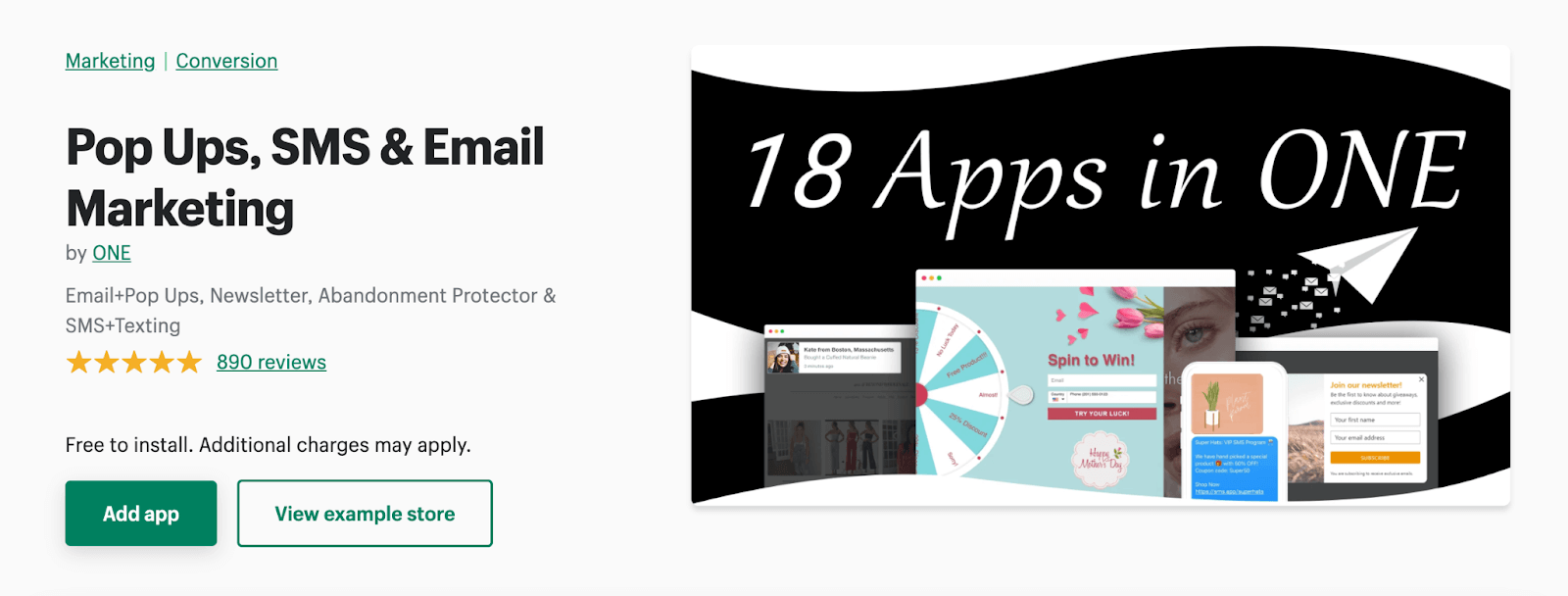 Shopify App Store- Pop Ups, SMS & Email Marketing- Conversion Rate