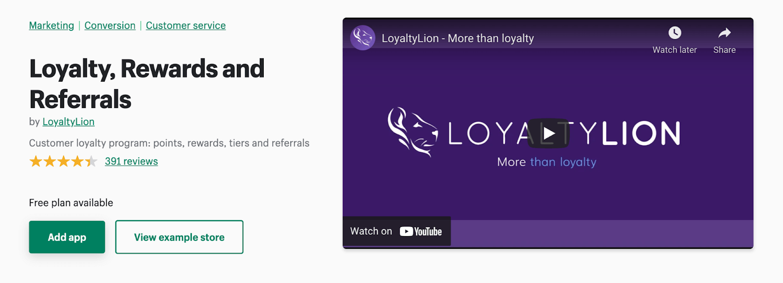 Shopify App Store- Loyalty, Rewards and Referrals- Conversion Rate