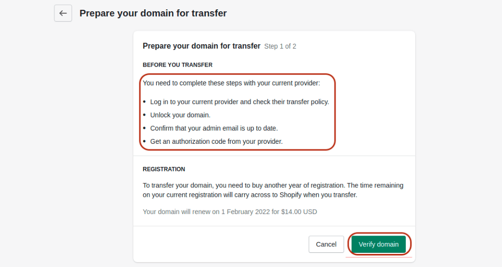 Shopify dashboard- Verify domain