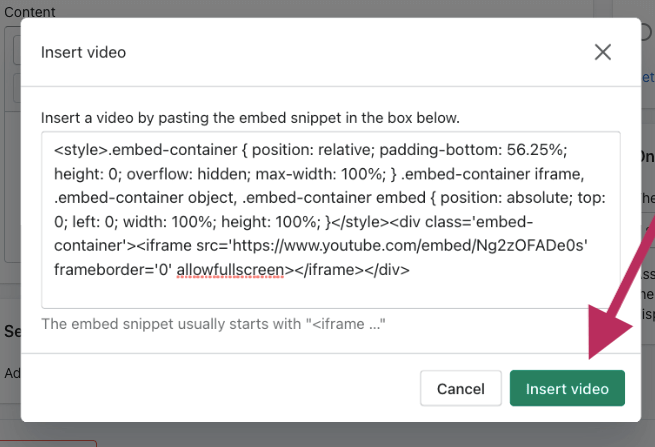 How to Add YouTube Video to Shopify?- Paste the embed code on Shopify dashboard