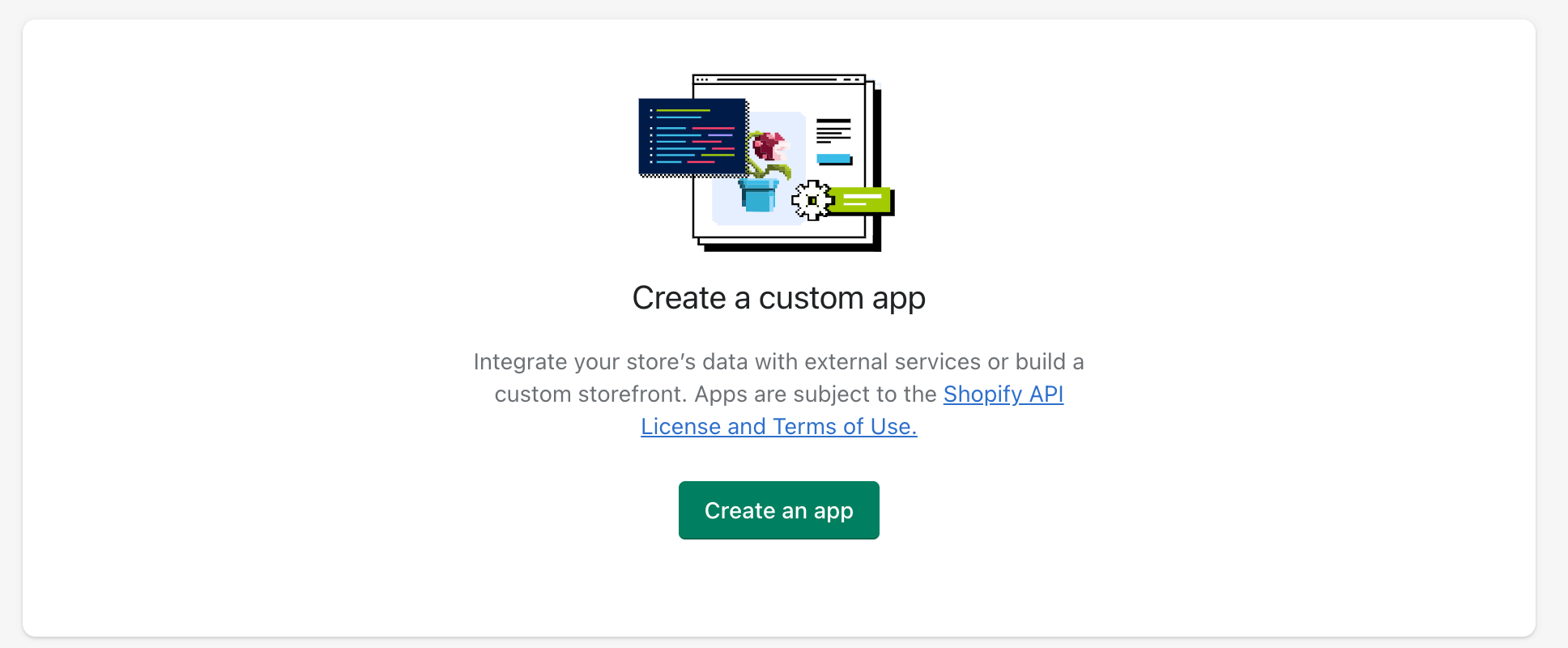 Shopify admin dashboard- Create an app