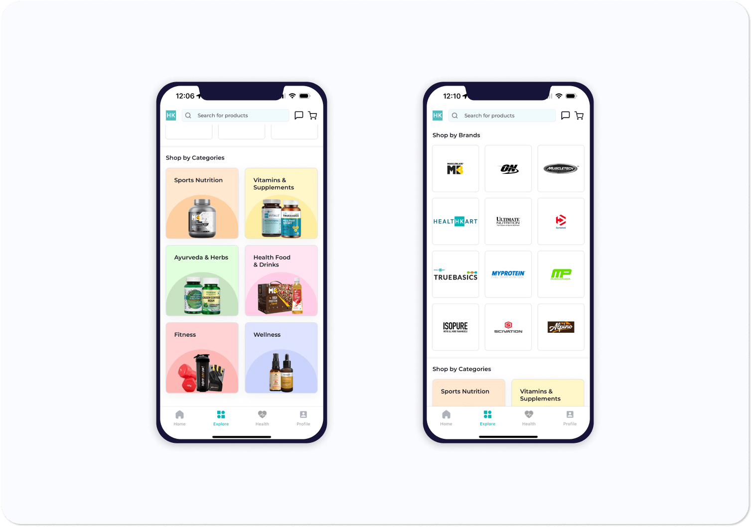 mobile app product collection pages sample