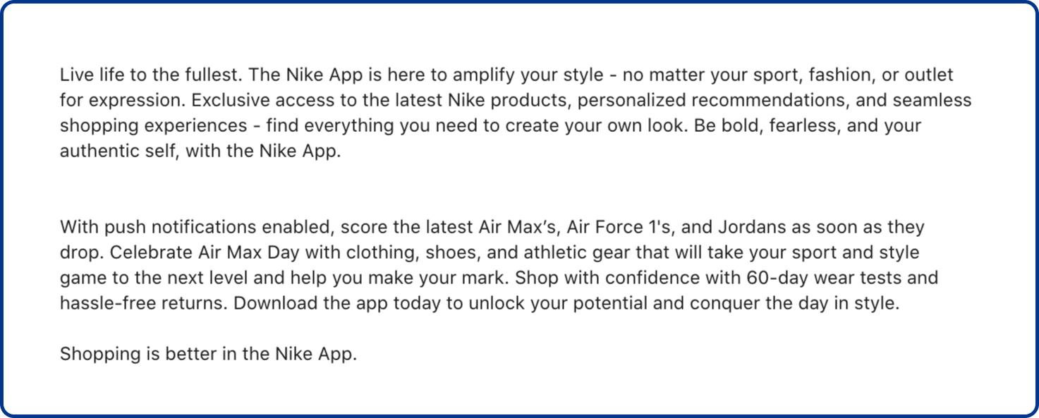 Nike app- App Store description
