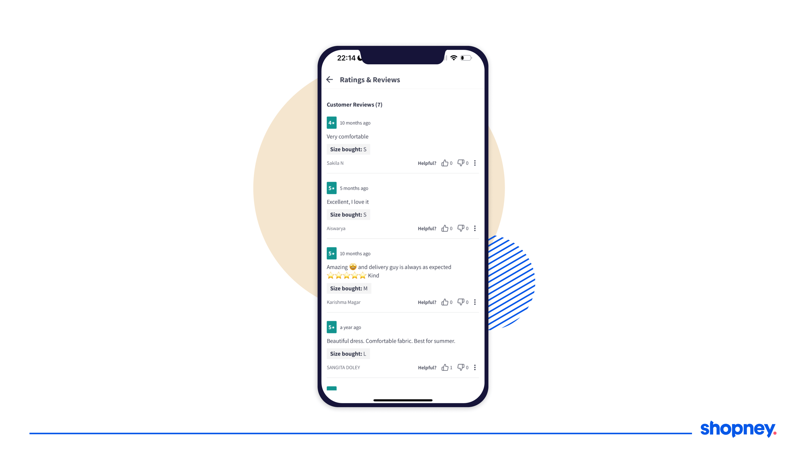 Product reviews on mobile app