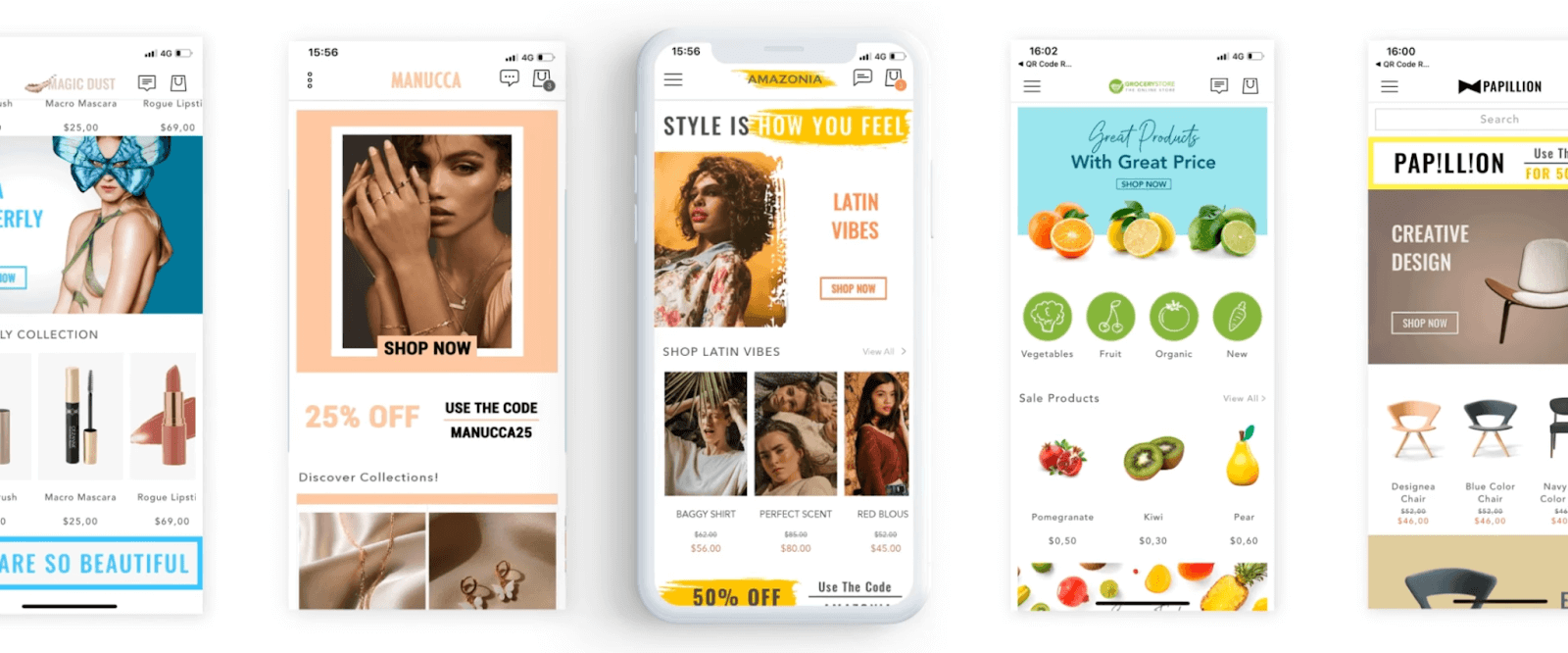 Mobile app samples created by Shopney