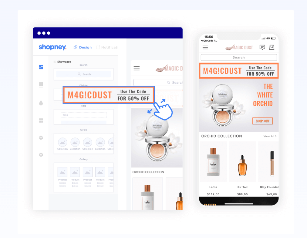 Shopney drag and drop editor