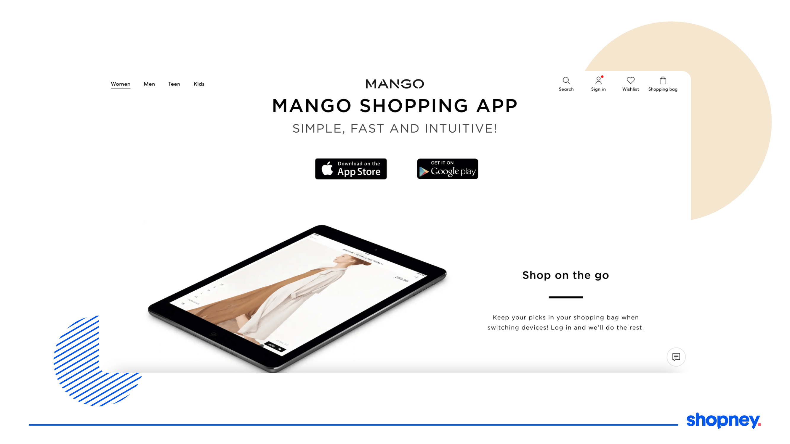 Landing page of Mango to promote its app