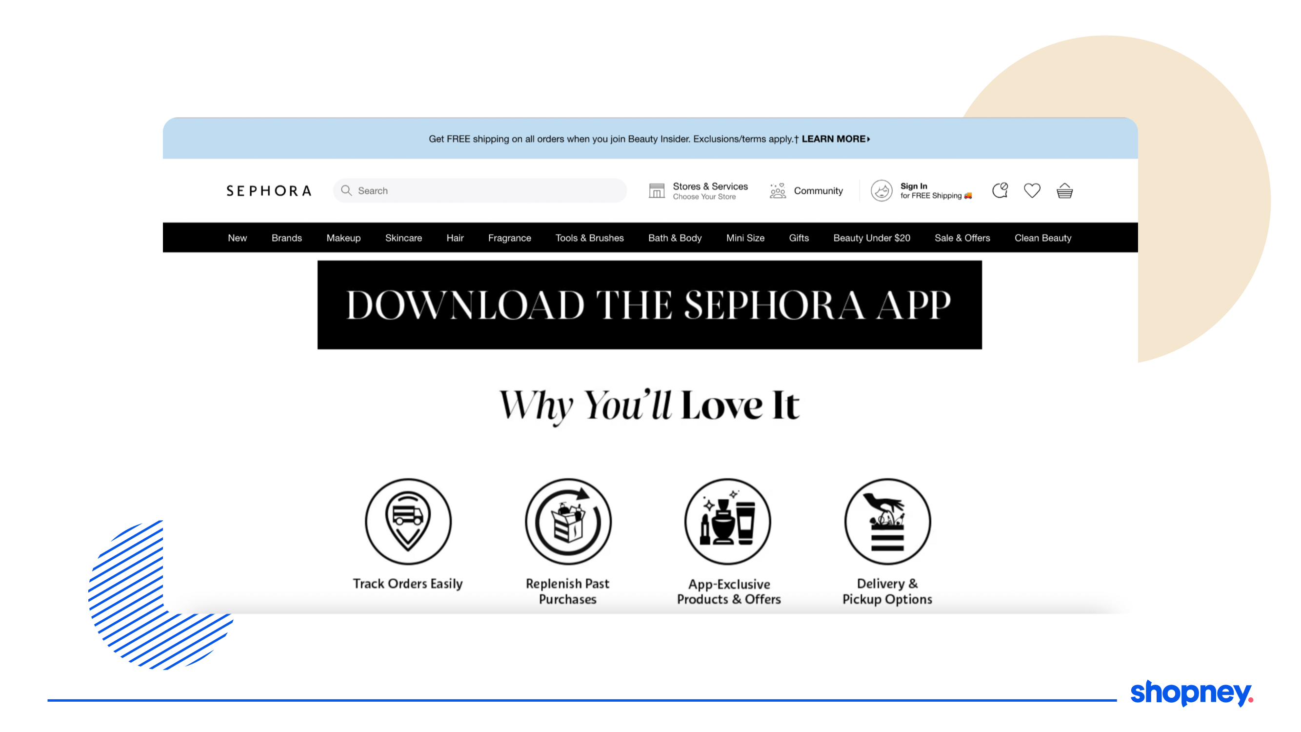Landing page of Sephora to promote its app