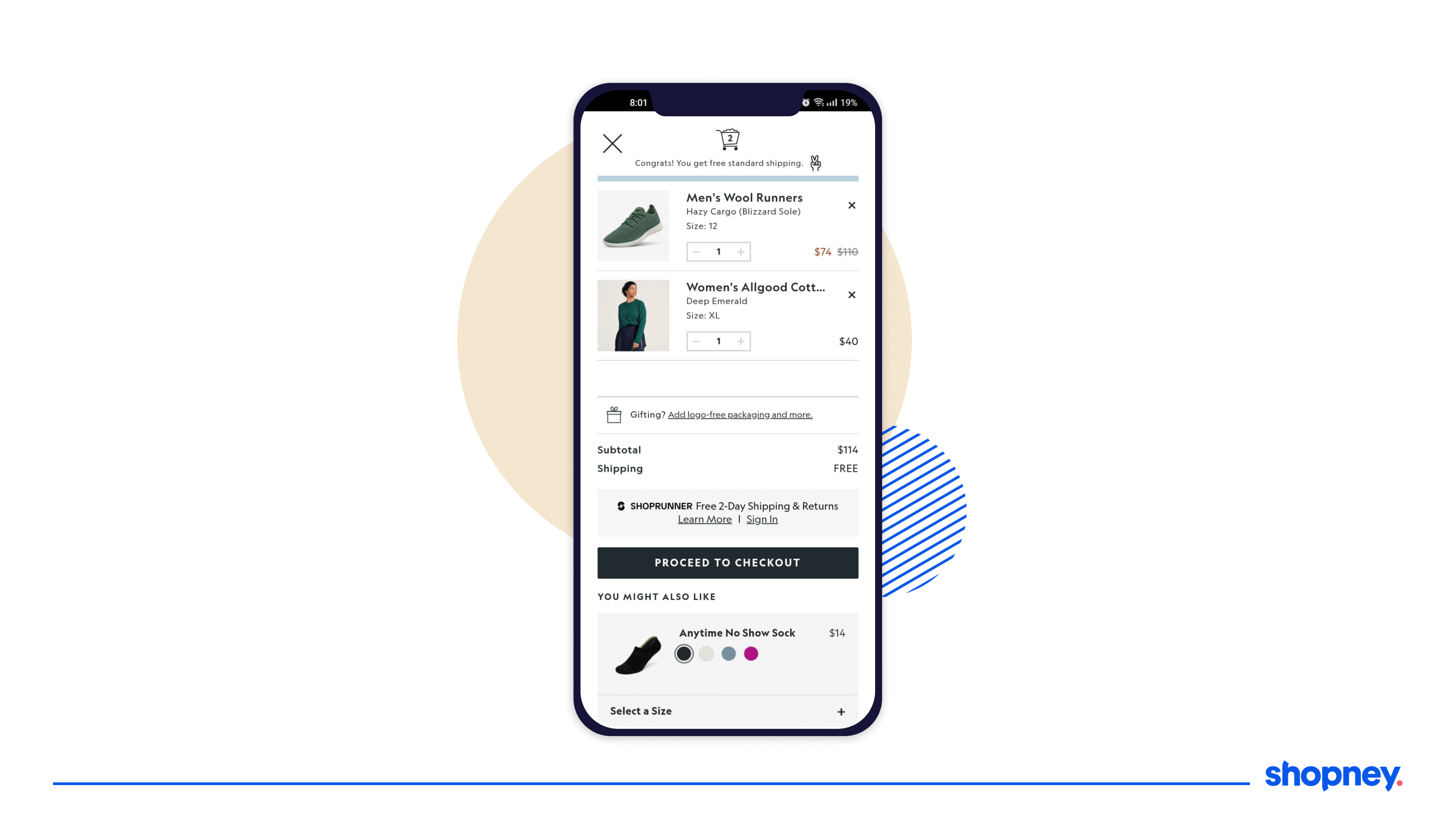 Minimal cart screen on Allbirds app