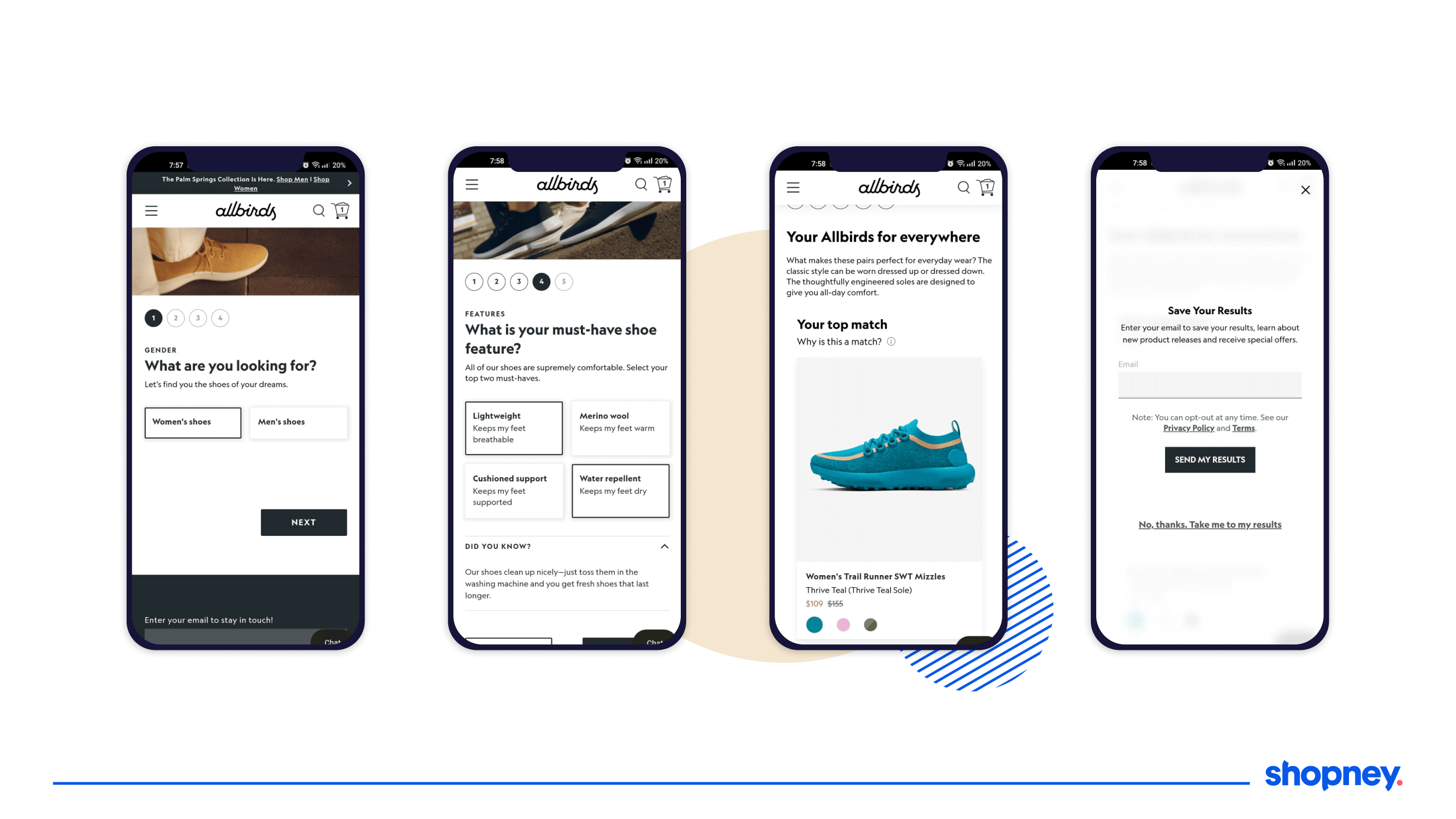 Product quiz of Allbirds mobile app