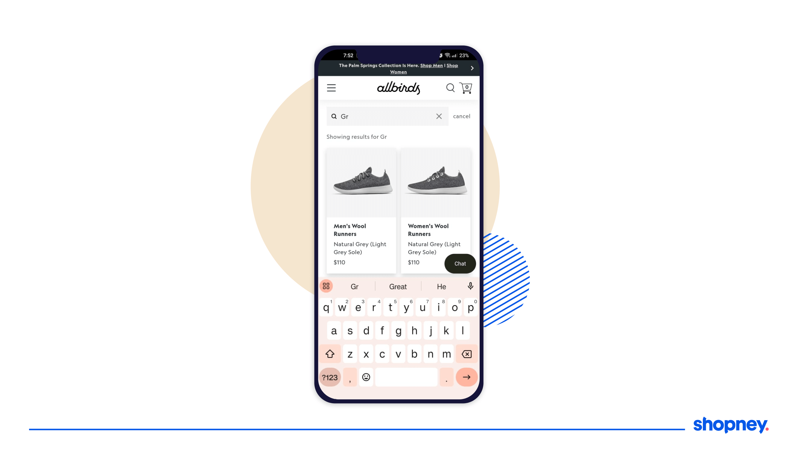 Showcasing Images in Search Result on Allbirds mobile app
