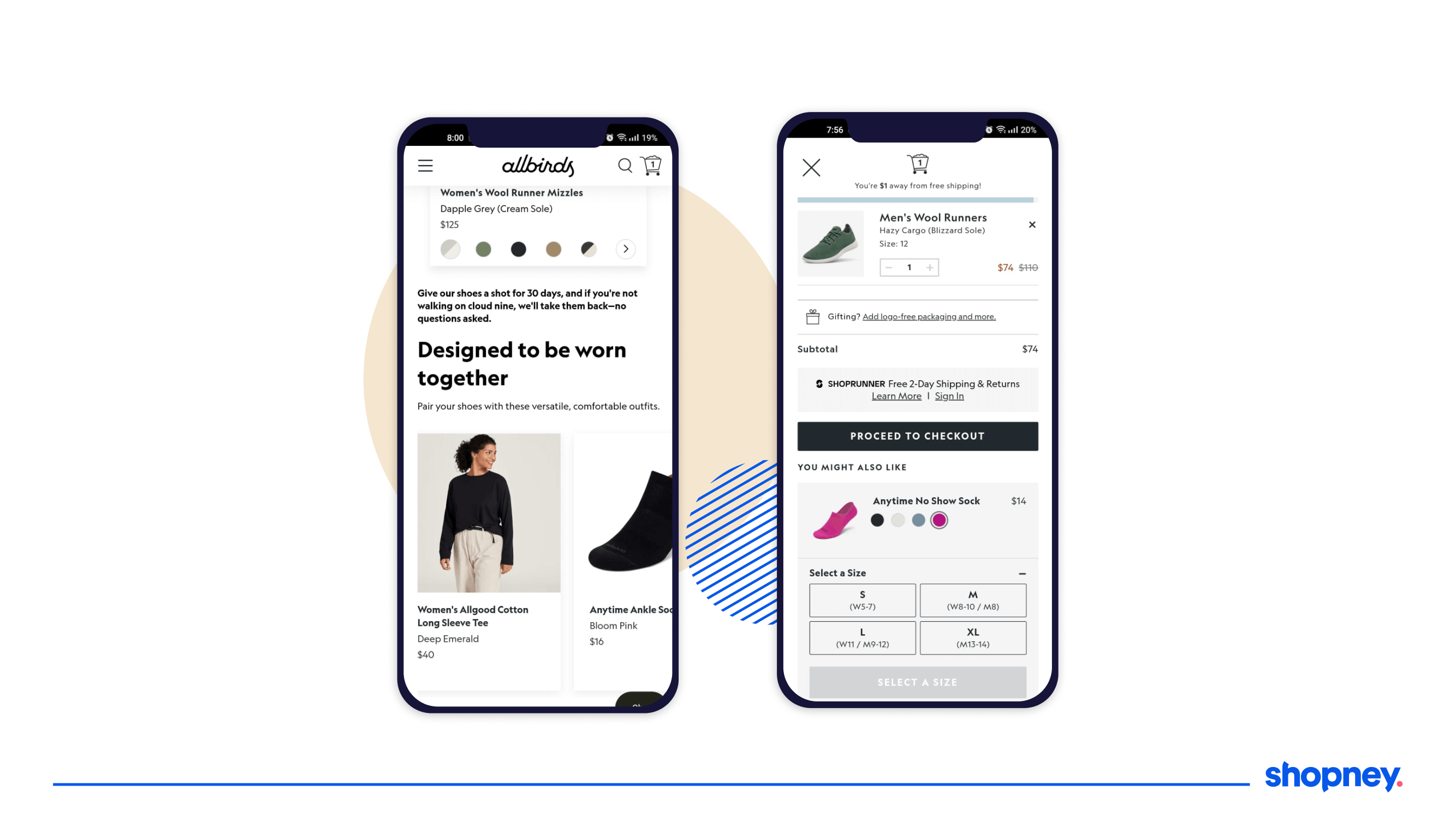 Upselling and cross-selling on Allbirds mobile app