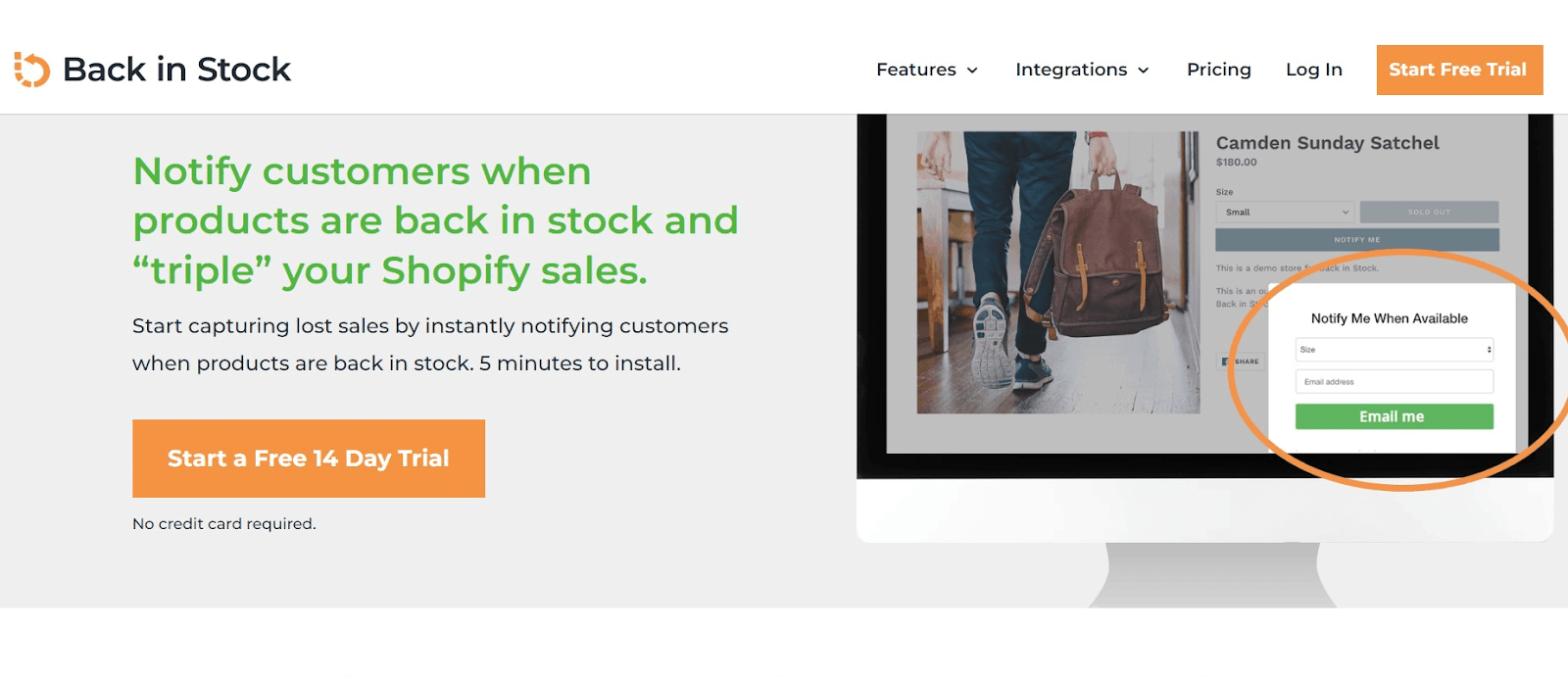 the website of Back in Stock