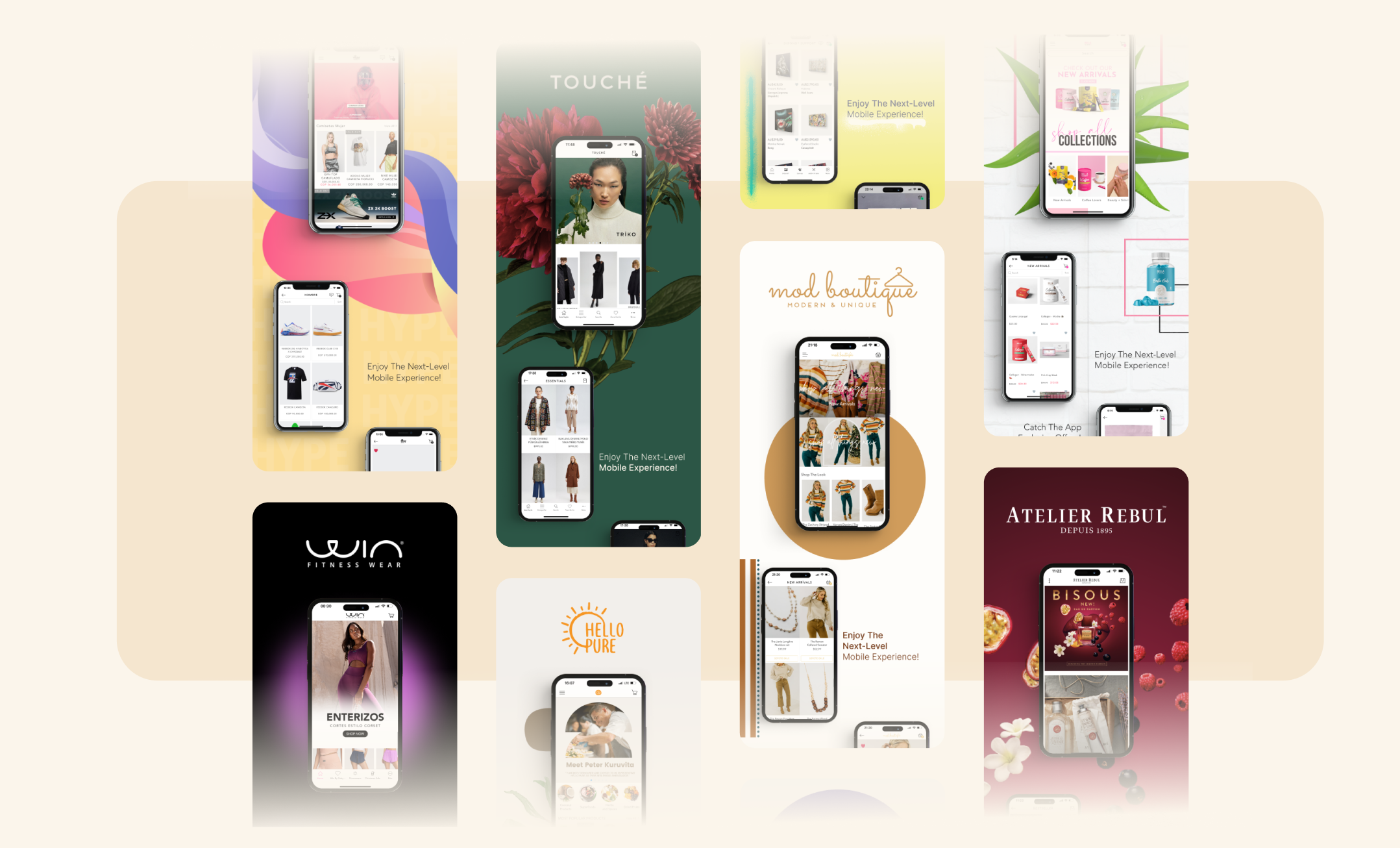 Different examples of mobile apps built with Shopney 