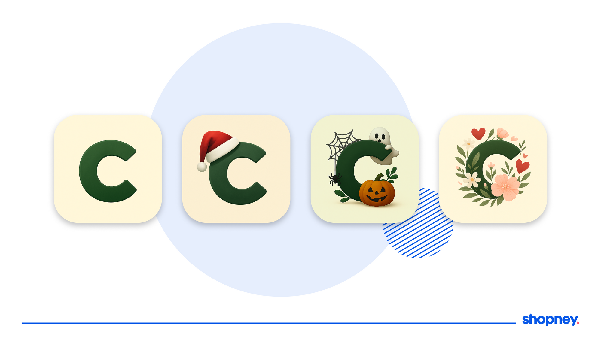 Seasonal-themed versions of an app logo for app store listing