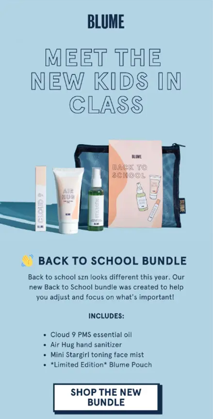Email showcasing a back-to-school campaign
