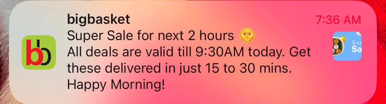Time-limited offer sent through push notification