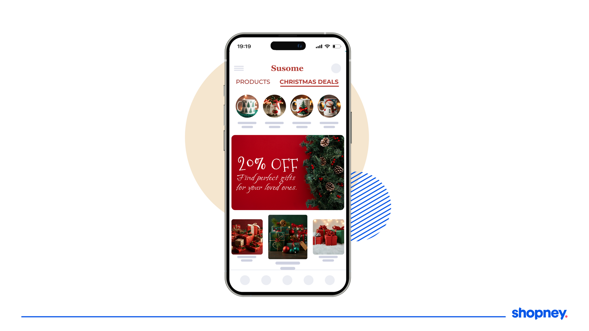 mobile app screen with multiple showcases to highlight offers for Christmas sales