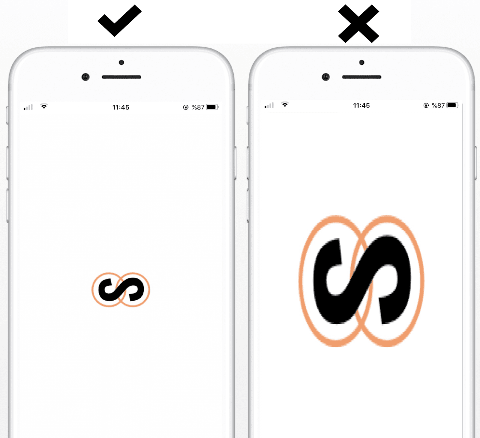 image showcasing how choosing the wrong icon dimensions for a mobile app can look