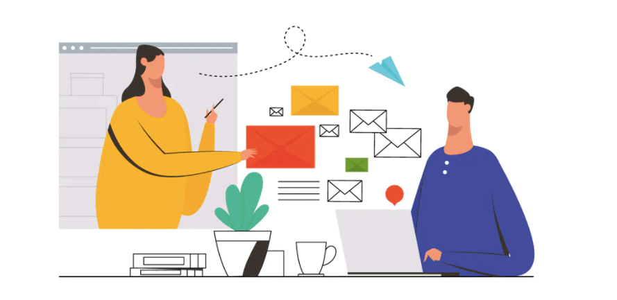 illustration of email marketing process to promote brands