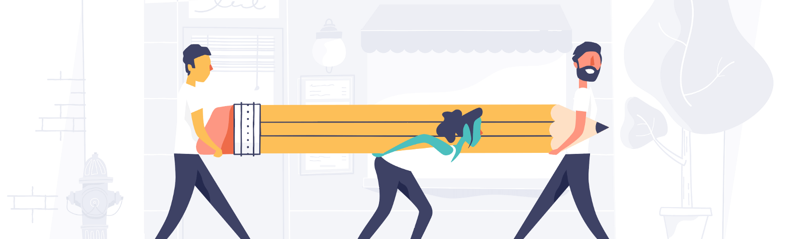 illustration of 3 people carrying a pencil