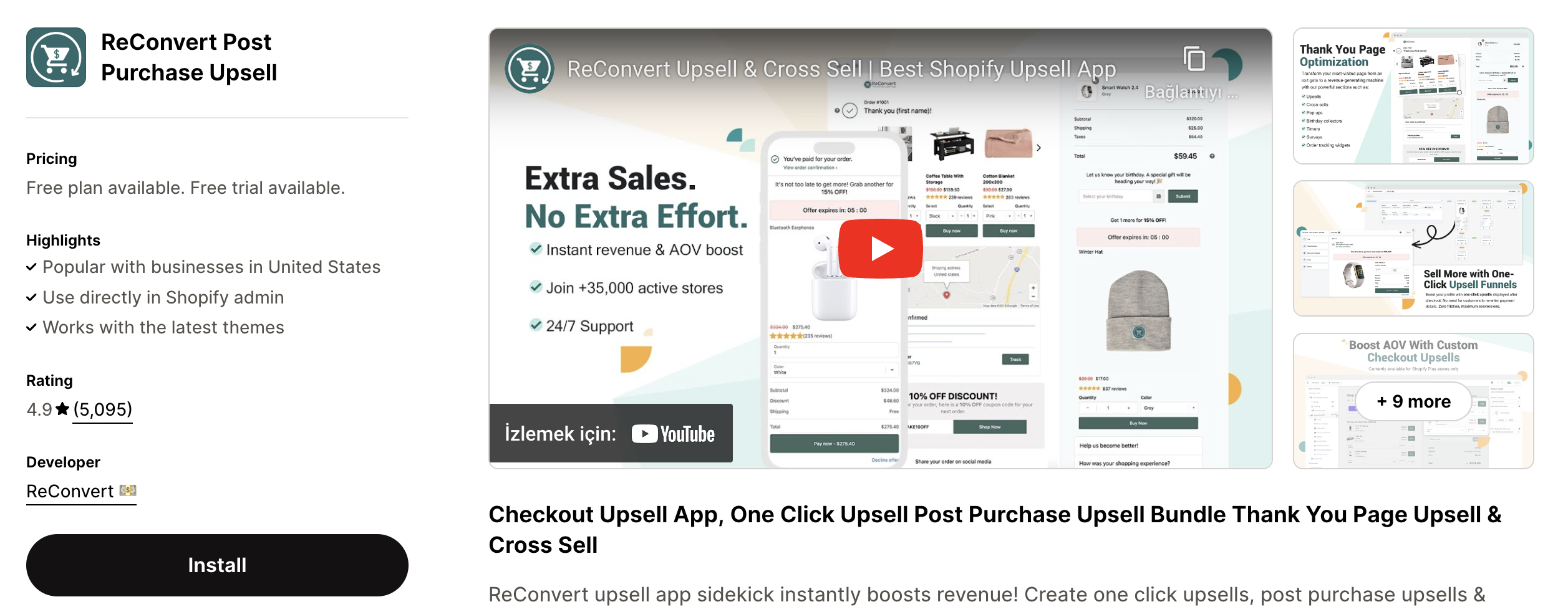 Shopify app store listing page of ReConvert