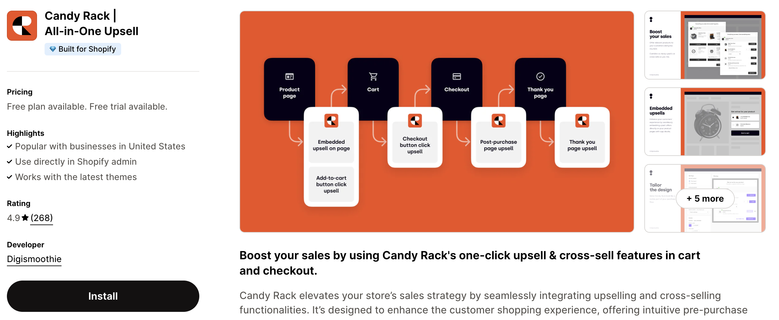 Shopify app store listing page of Candy Rack