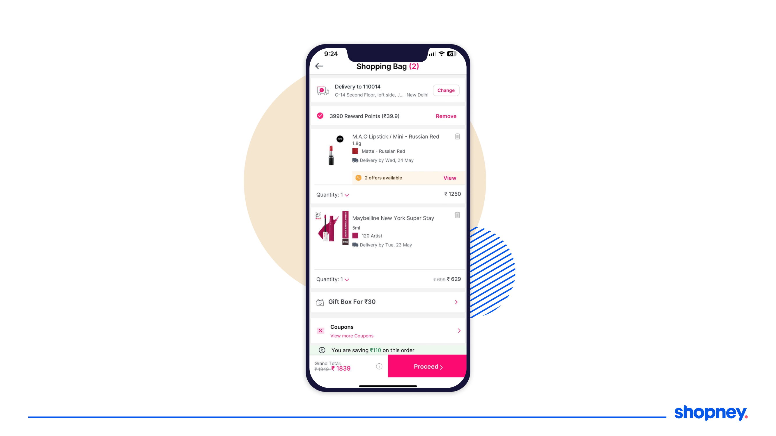 mobile app screen with products page that has discount offers.