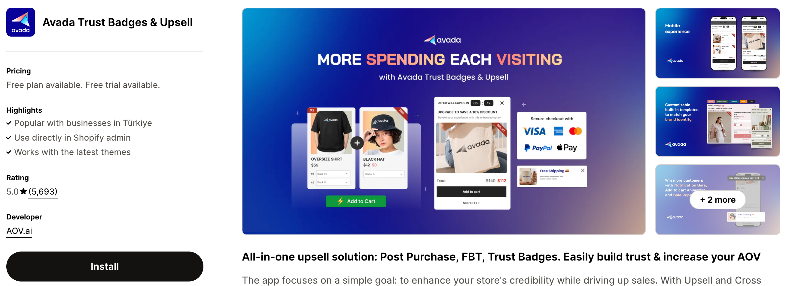 Shopify App Store Listing Page of Avada Trust Badge