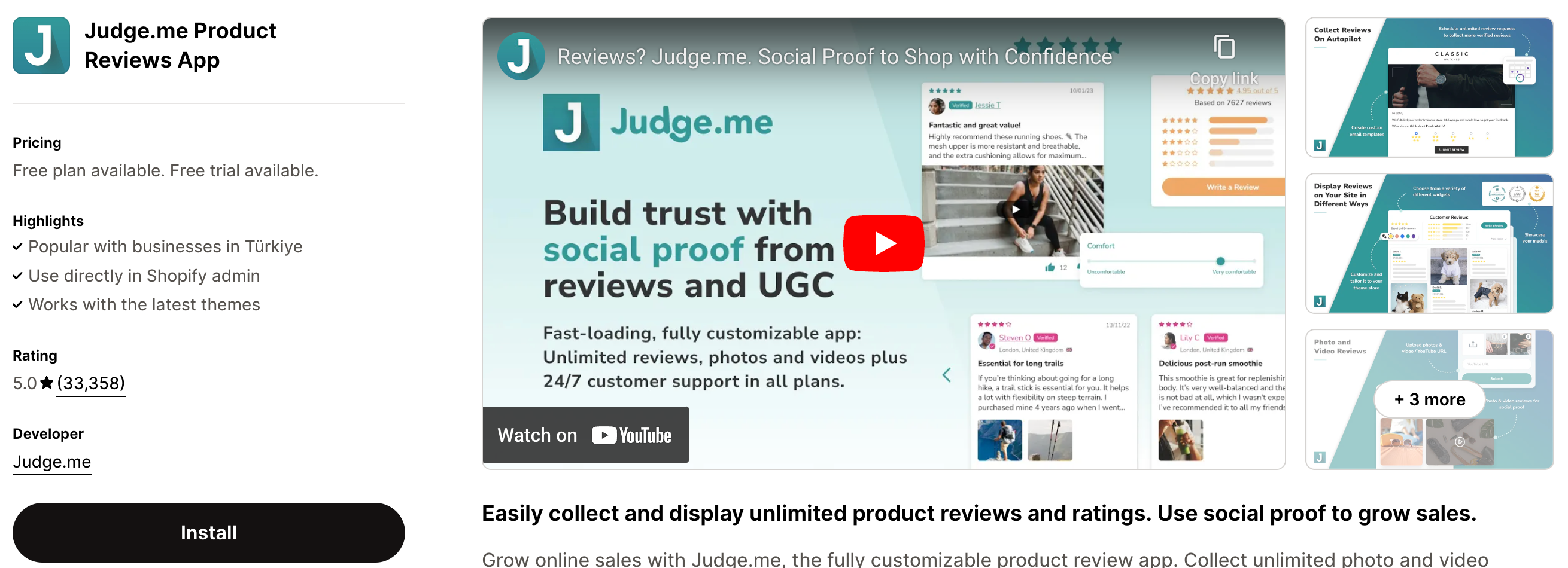 Shopify App Store Listing Page of Judge.me