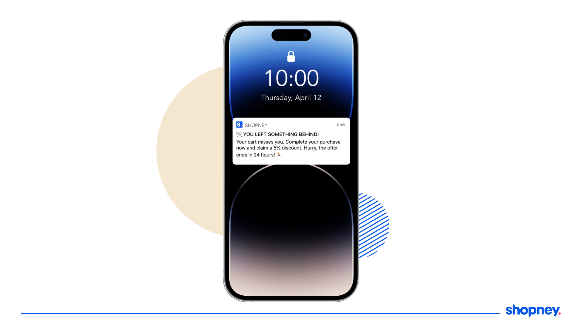 A push notification example sent by a Shopney mobile app