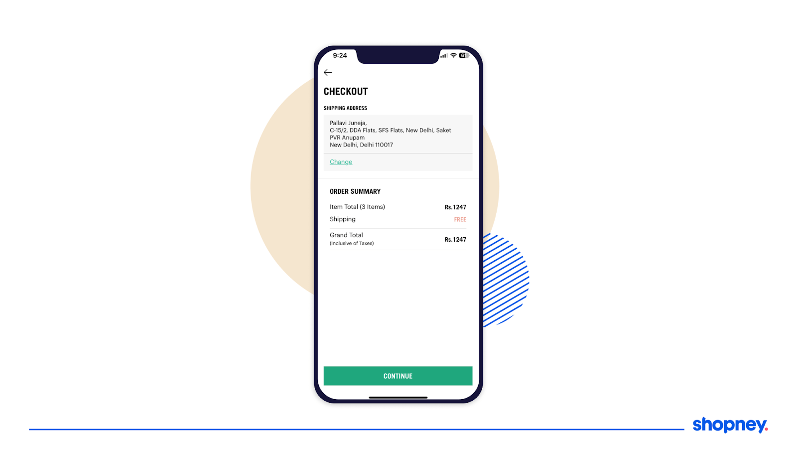 Checkout page in a mobile app