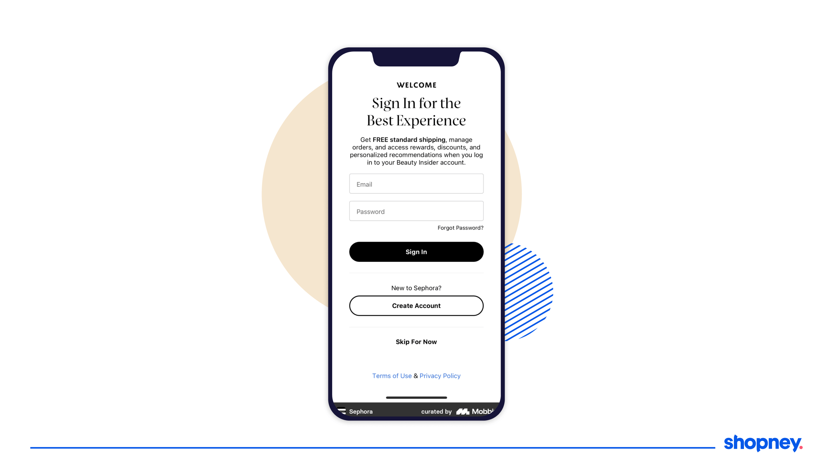 Mobile app screen with a sign in page 