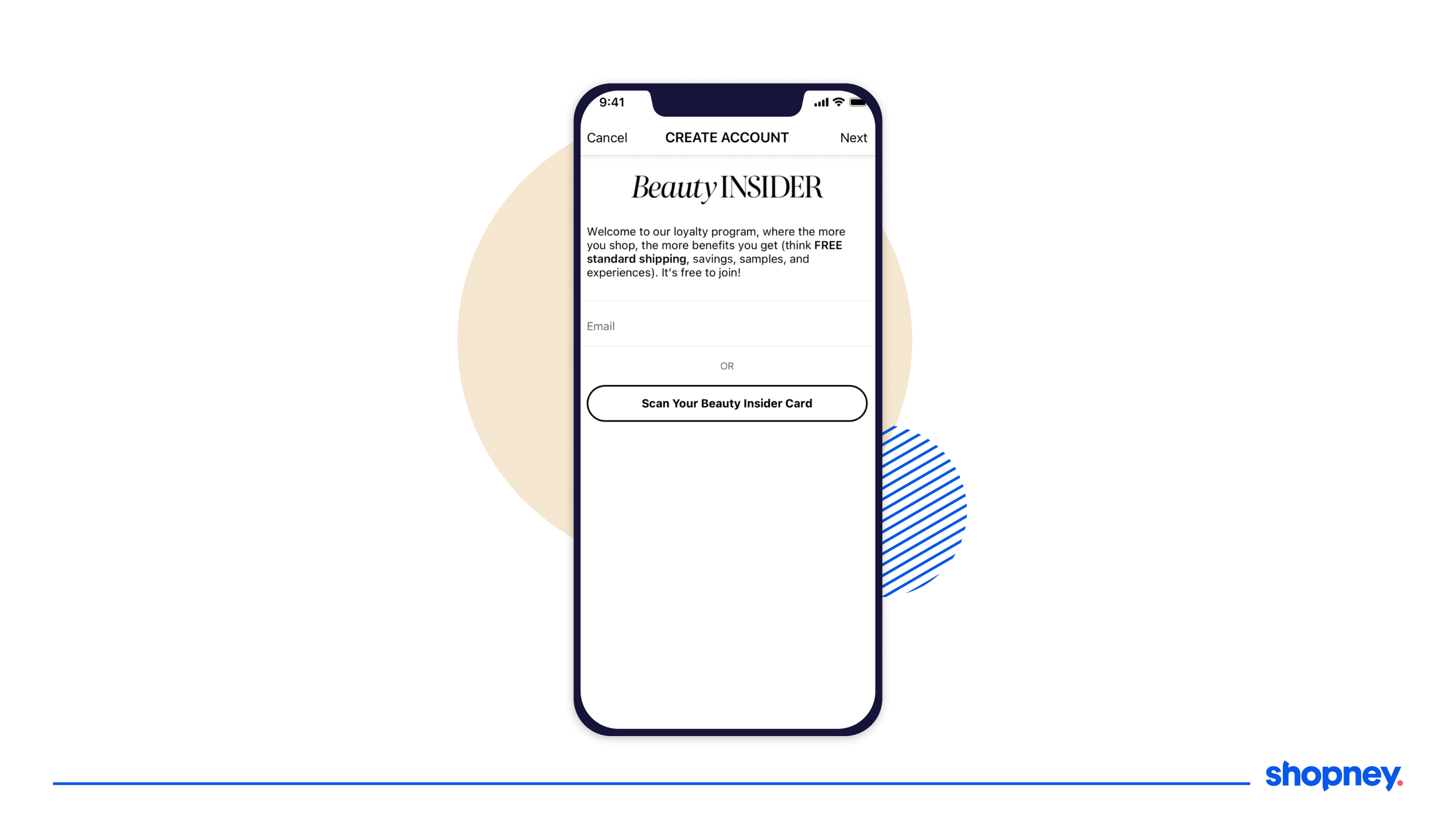 Mobile app screen inviting customers to sign up for a membership program
