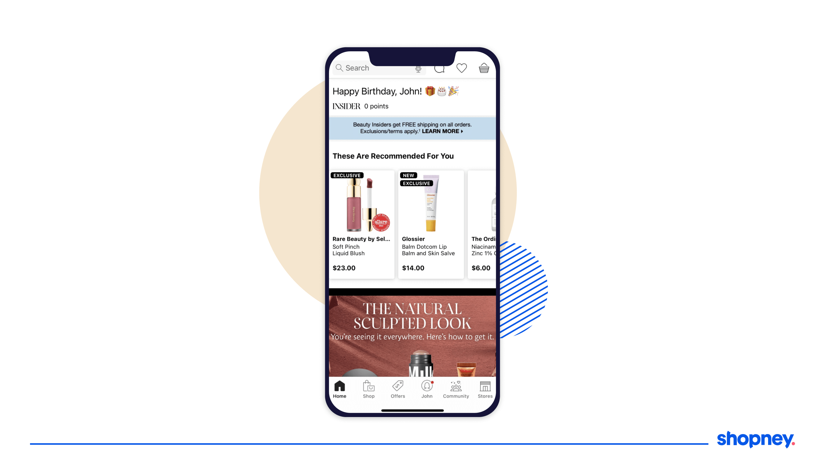 Personalized home screen of a mobile app