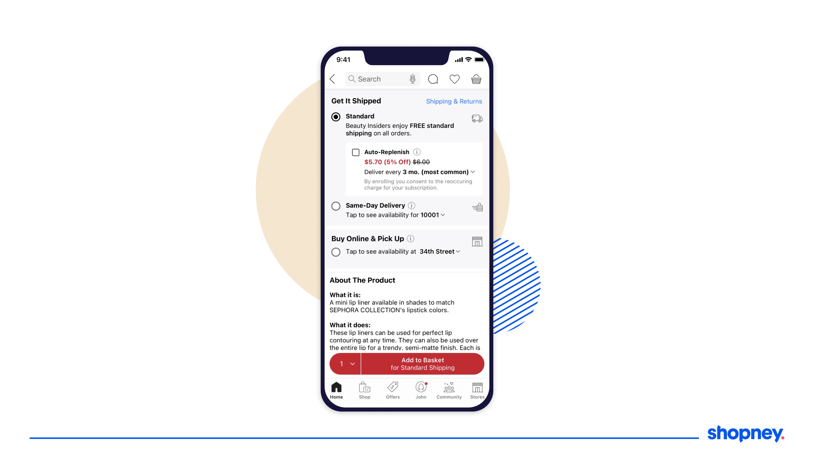 shipping and self-delivery options on Sephora's mobile app 