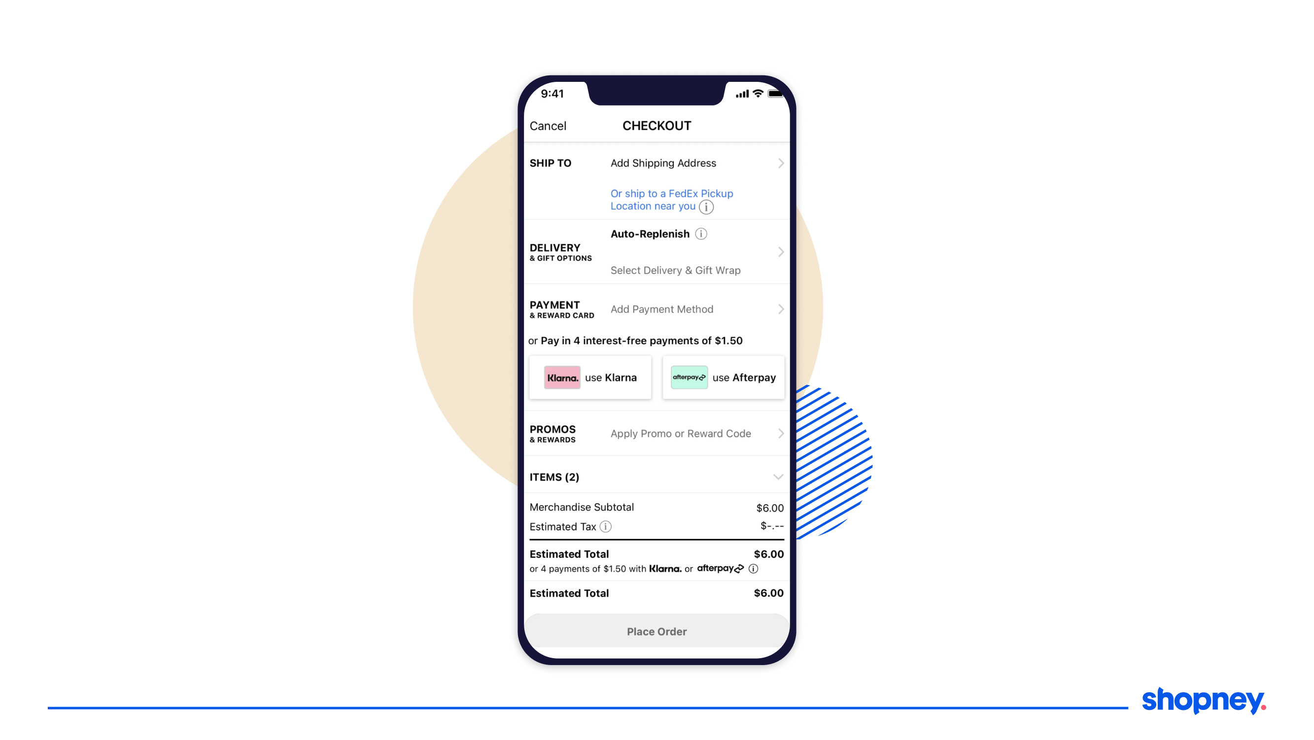 Checkout page of Sephora's mobile app
